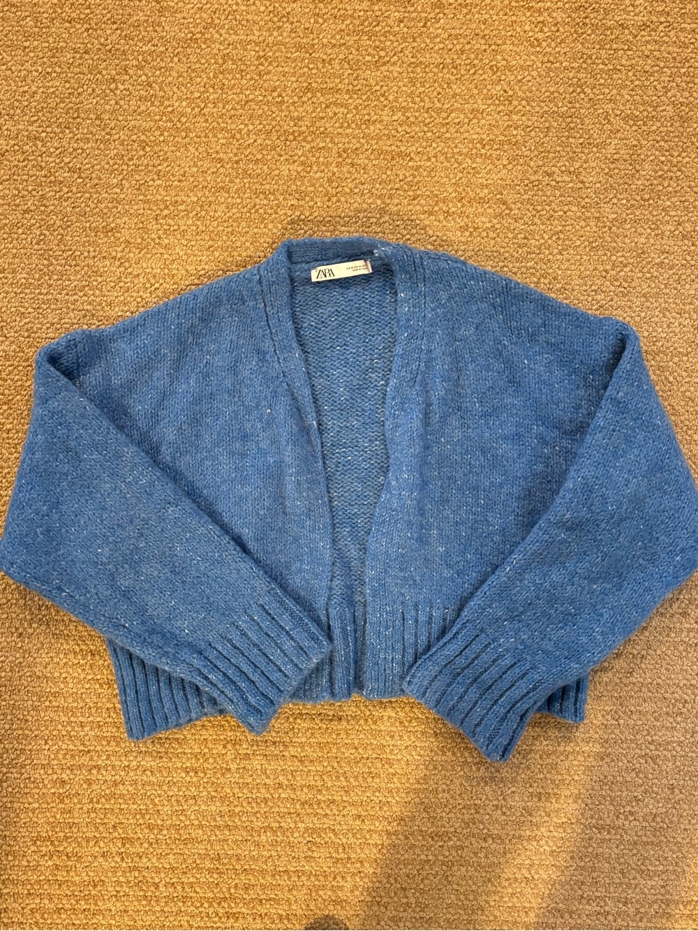 ZARA Blue Open-Front Knit Cardigan